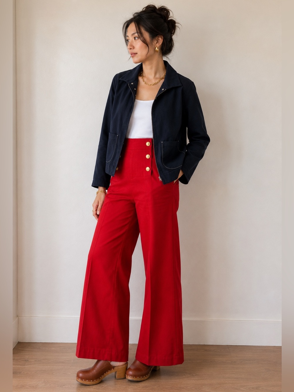 Vintage 90s Minimalist Navy Workwear Jacket USA Made Cotton Chore Coat Snap Up S - Picture 5 of 13